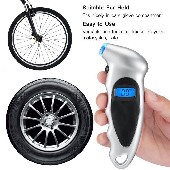 Digital Tire Pressure Gauge for Car Truck Bicycle with Backlit LCD and Non-Slip Grip