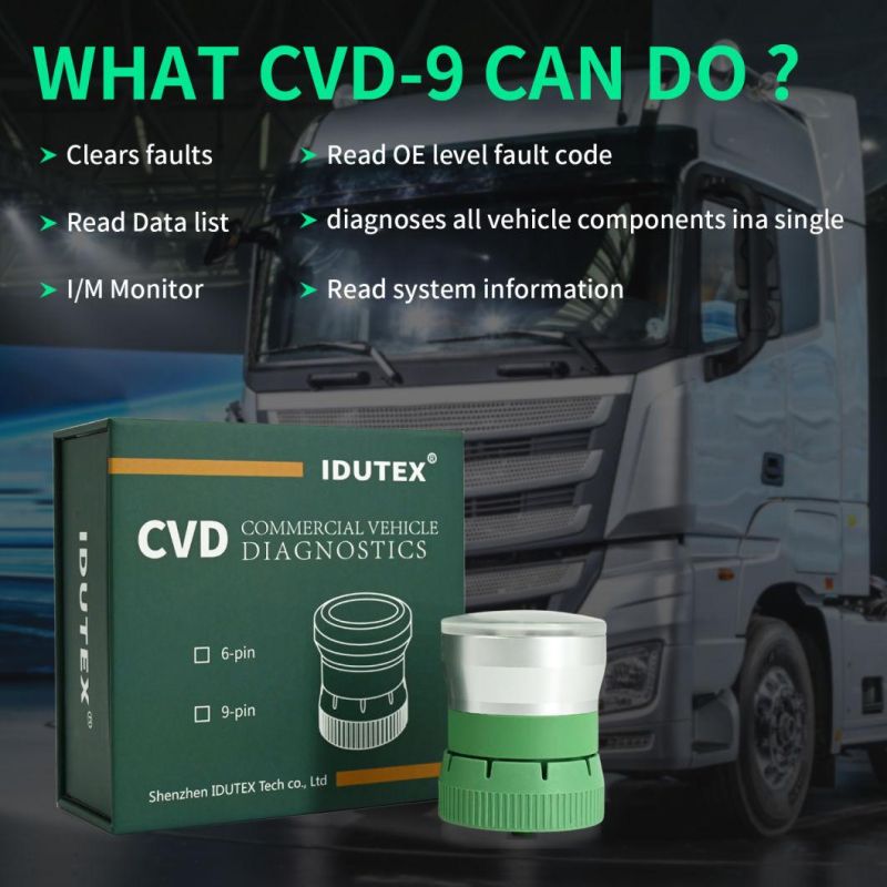 Idutex CVD-9 OBD2 Heavy Duty Truck Scanner Engine System Code Reader 9 Pins Hdobd 2 Diesel Scanner Diagnostic Tool Free Update