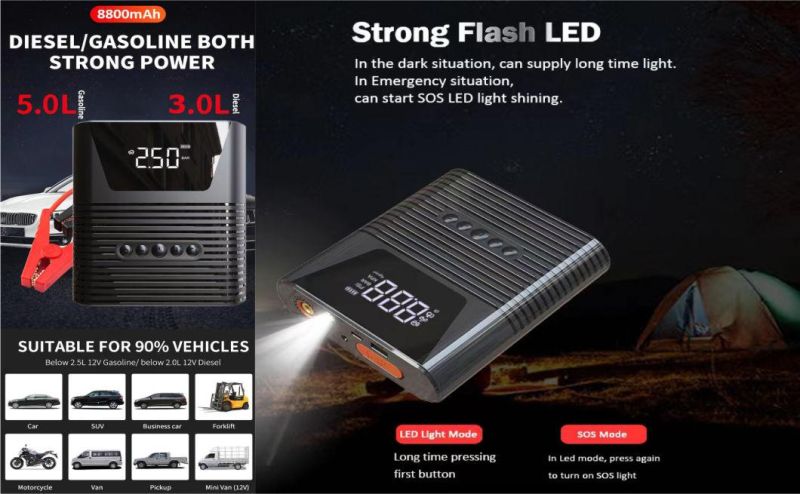 Car Battery Jump Starter, Rechargeable Battery Jump Start, Car Power Bank 8800mAh