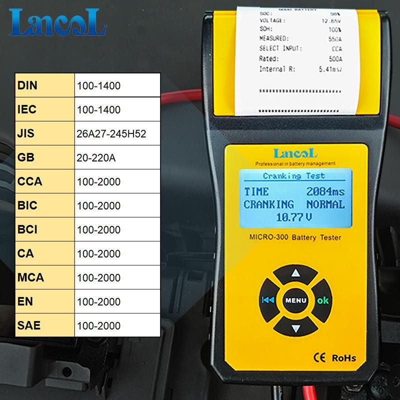 Digital 12V 300 Auto Car Battery Tester with Printer