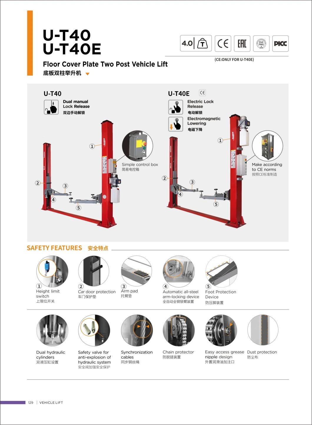 U-T40 4ton Two Post Lift Floor Type Double Column Lift 2 Post Base Plate Car Lift