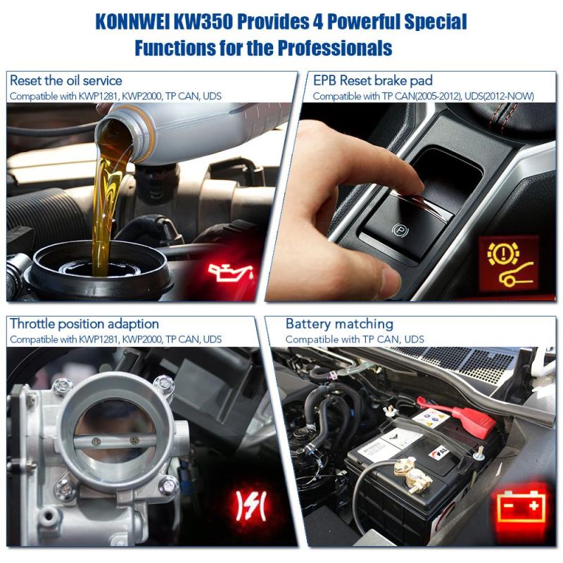 Konnwei Kw350 OBD2 VAG Code Reader All System Diagnosis Oil Epb TPMS Reset for OBD Car VW Audi Sokda Seat Diagnostic Scan Tools