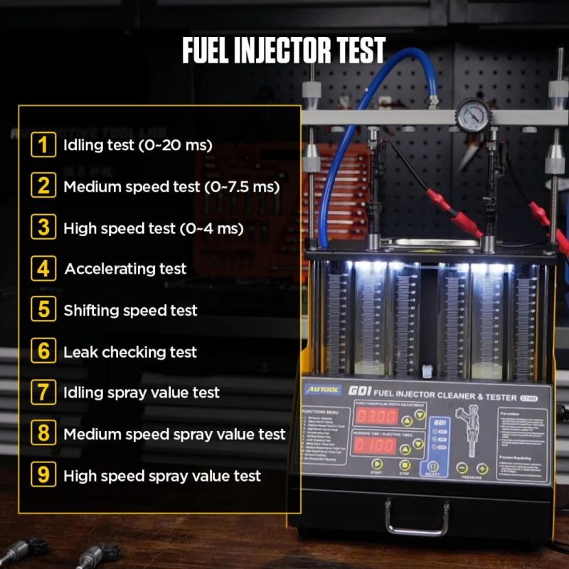 Autool CT400 Gdi Injector Tester Cleaner Machine 6 Cylinders Fuel Injector Cleaner Tester for Car Motorcycle 110V 220V