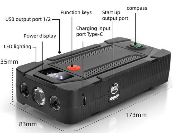 Mica Factory 12000mAh Portable Mini Car Jump Starter Booster Lithium Battery Charge Power Bank