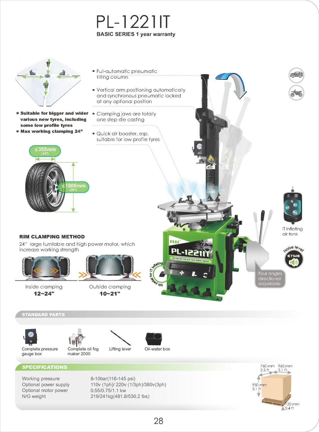 Puli Full-Automatic Tilting Arm Tire Changer CE Pl-1221it Machine Price Economical Automatic Car Workshop for Sale