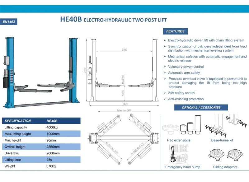 Car Lift/Two Post Lift/Hydraulic Lift/Garage Equipment/Lifting Equipment/Scissor Car Lift/Car Elevator