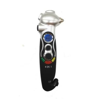 8 in 1 Tire Wheel Pressure Gauge with Depth, Emergency Tool, Flashlight, Knife and Deflator