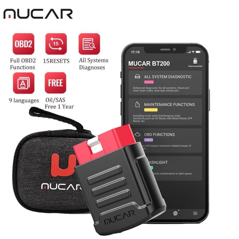 Mucar Bt200 Lifetime Free All Car Full System Oil Sas OBD 2 Diagnostic Tools Bluetooth Scanner Auto OBD2 Tester Pk Thinkdiag