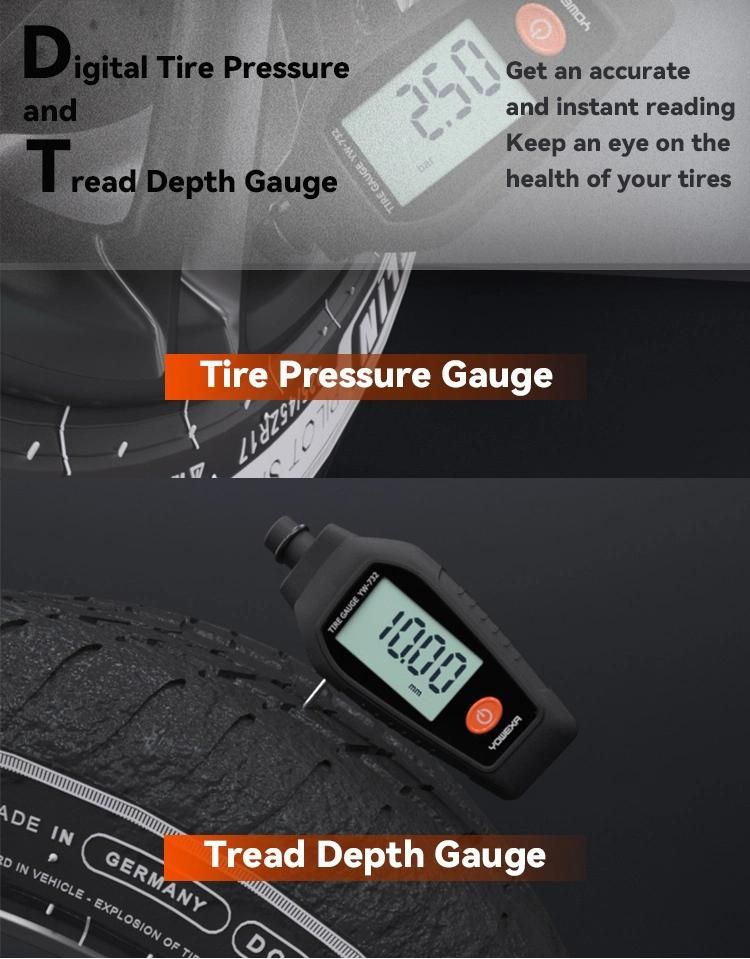 Yw-732 Car Accessories LCD Display Easy Readings Tire Pressure and Tire Depth Gauge