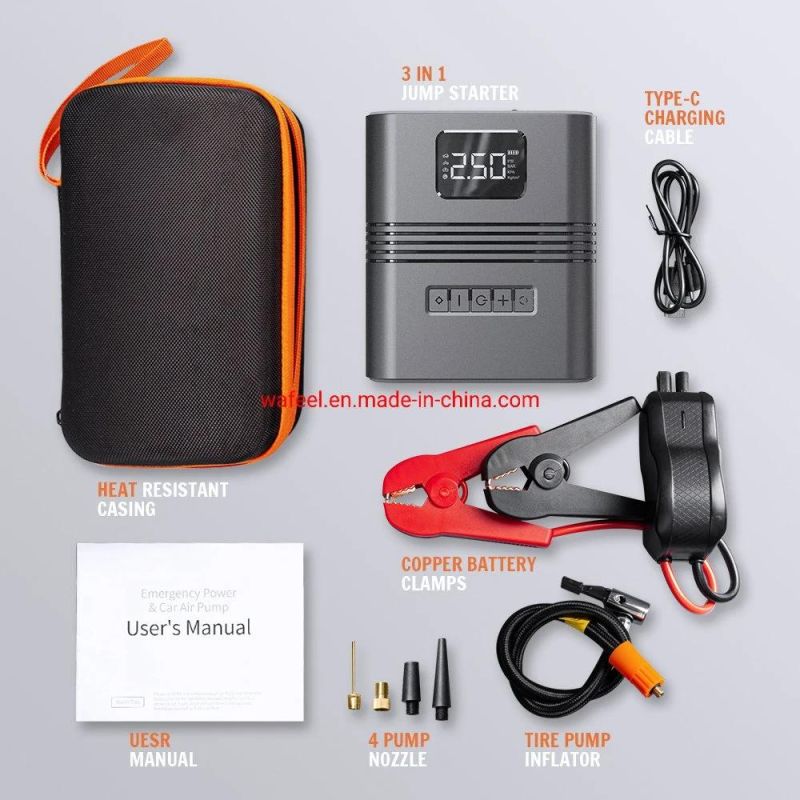 12V Auto Jump Start Portable Car Jump Starter with LCD Display Tire Inflator Air Pump