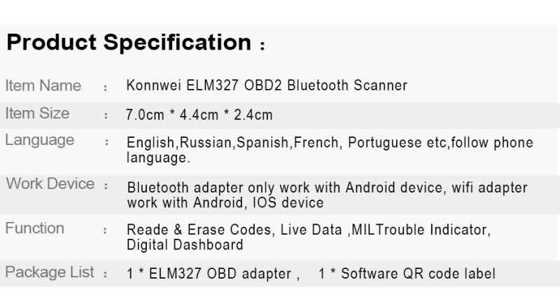 Konnwei Kw912 Elm327 Bluetooth Pic18f25K80 OBD2 V1.5 Scanner Car Diagnostic Tool Code Reader Scan OBD2 Automotive Car OBD2 Tools