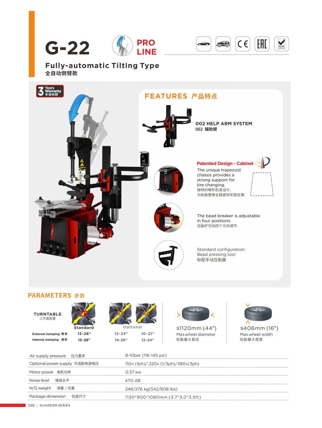 Puli Professional Full Automatic Tilting Tyre Changer CE Price G-22 Auto Maintenance Repair Equipment on Sale