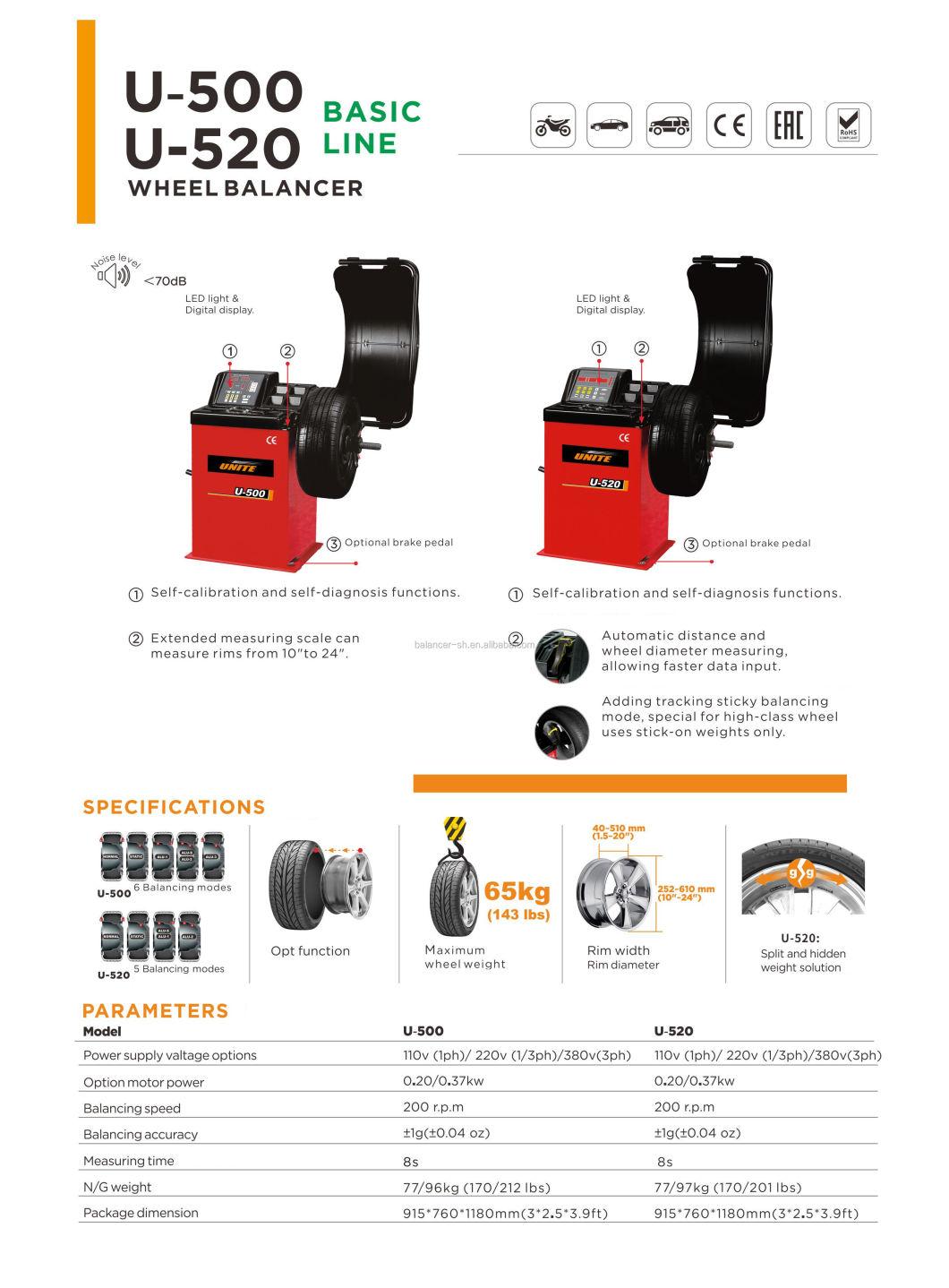 Automatic Wheel Balancer U-500 Self-Calibration Portable Wheel Balancer Machine with LED Display