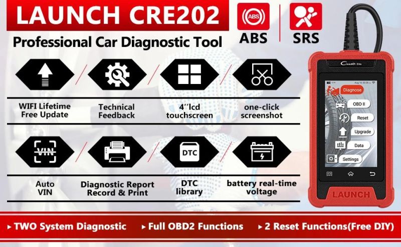 Launch X431 Elite Cre202 OBD2 Diagnostic Tools Auto Obdii ABS SRS Code Reader Scanner 26 Reset Service Optional