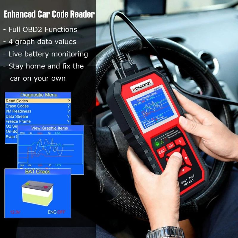 Konnwei Kw850 Professional OBD2 Scanner Automotive Code Reader OBD II & Eobd Code Scanner Auto Diagnostic Tool for All Car After 1996