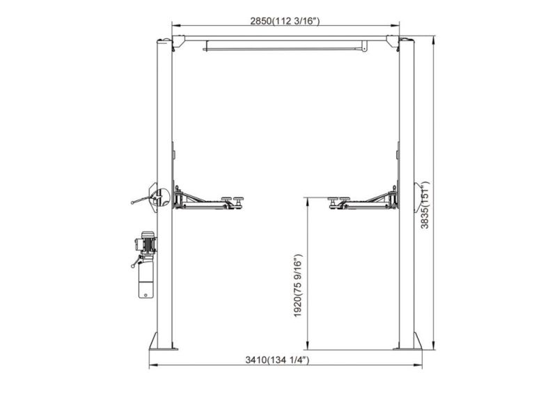 on-7214dt Clearfloor 2 Post Lifts (One side manual release and dual direct drive cylinders)