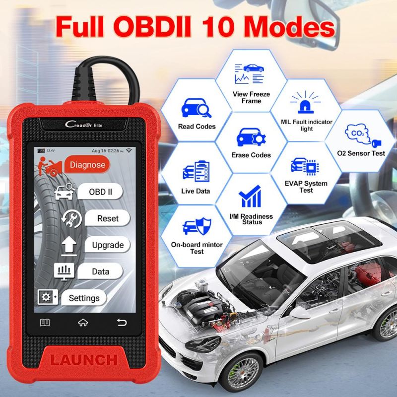 Launch X431 Creader Elite Cre200 Car Diagnosis Tools ABS SRS OBD2 Automotive Scanner for Car Lifetime Free Update