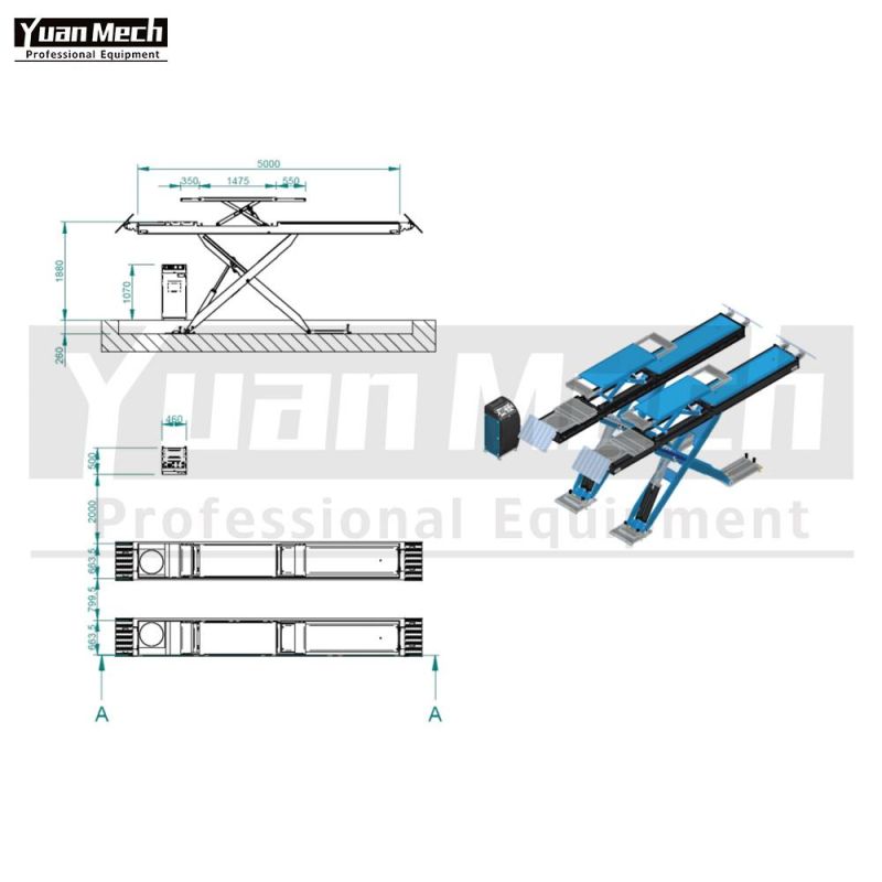 4t Big Scissor Lift Wheel-Alignment High Profile with Integrated Lift Table and on Drive Ramps 1.200 mm