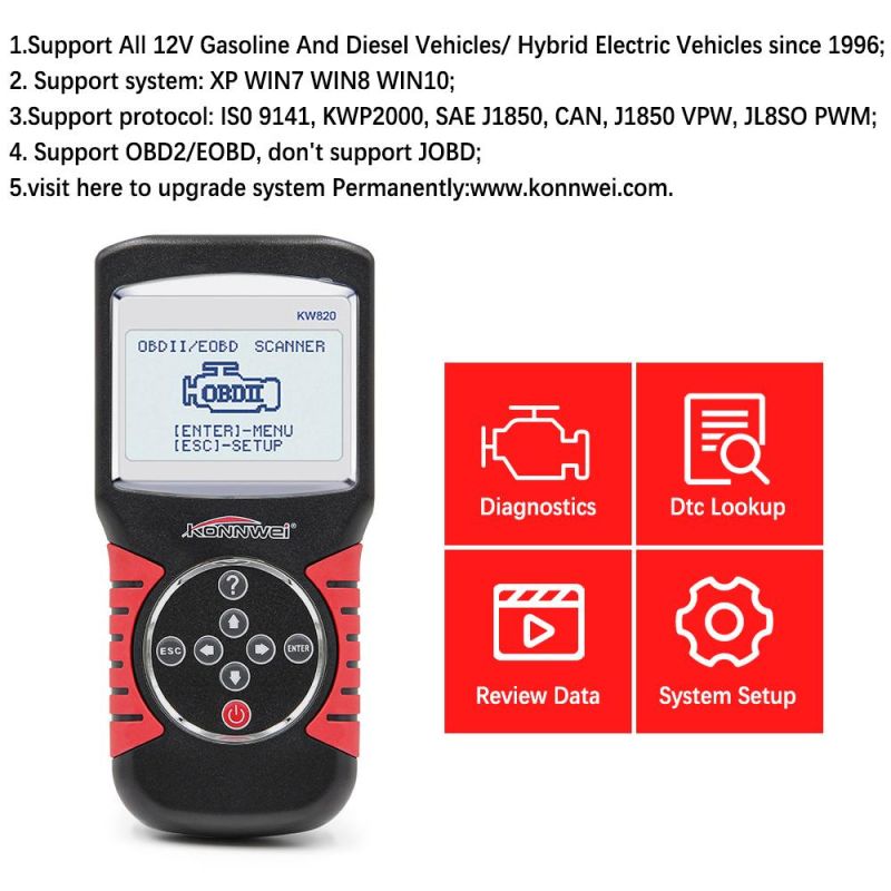 Konnwei Kw820 Automotive Scanner Multi-Languages Obdii Eobd Diagnostic Tool Car Errors Code Reader Diagnostic Scanner