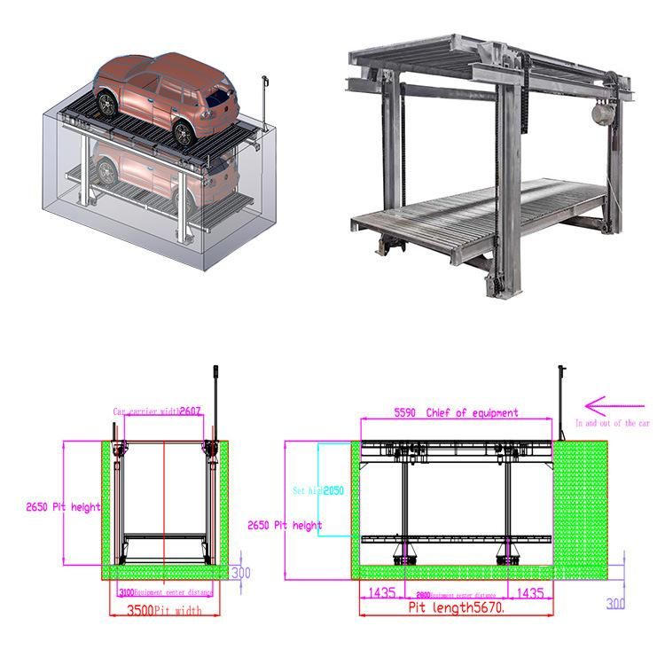 2 Cars or 3 Vehciles Car Park Lift Car Stacker