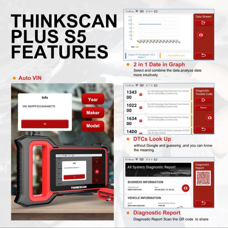 Thinkcar Thinkscan Plus S5 OBD2 Car Scanner Engine Scan ABS Airbag Transmission System OBD 2 Diagnostic Scanner Automotive Tools