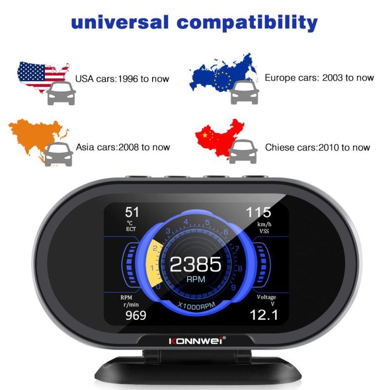 Konnwei Kw206 Car on-Board Computer Car Digital Computer Display OBD2 Scanner Fuel Consumption Water Temperature Gauge Speedometer Hud
