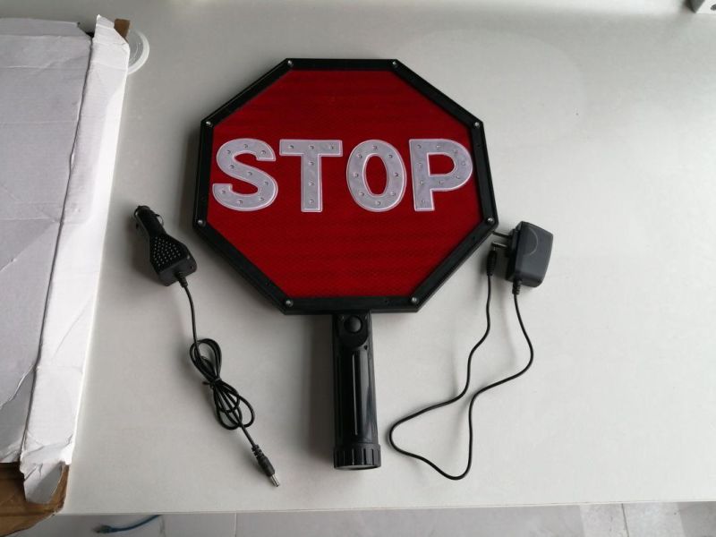 Plastic Safe-T-Paddle Traffic Safety Signs with Stop Text on Red Base