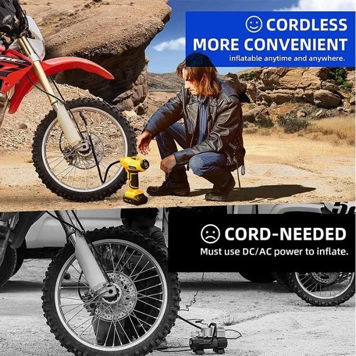 Cordless Tire Inflator Air Compressor 12V Rechargeable Battery Powered 150psi Portable Handheld Air Pump