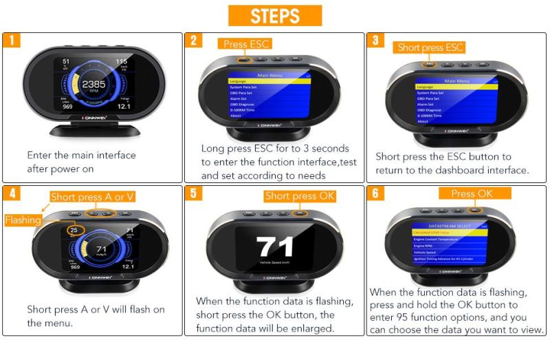 Konnwei Kw206 Car on-Board Computer Car Digital Computer Display OBD2 Scanner Fuel Consumption Water Temperature Gauge Speedometer Hud