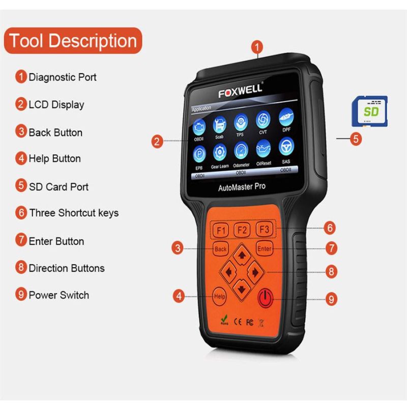 Foxwell Nt644 PRO Support 60+ Makes Full System Diagnostic Scanner with Special Functions (EPB/ABS/SRS/DPF/SAS/TMPS/Injector/SAS/Oil Reset)