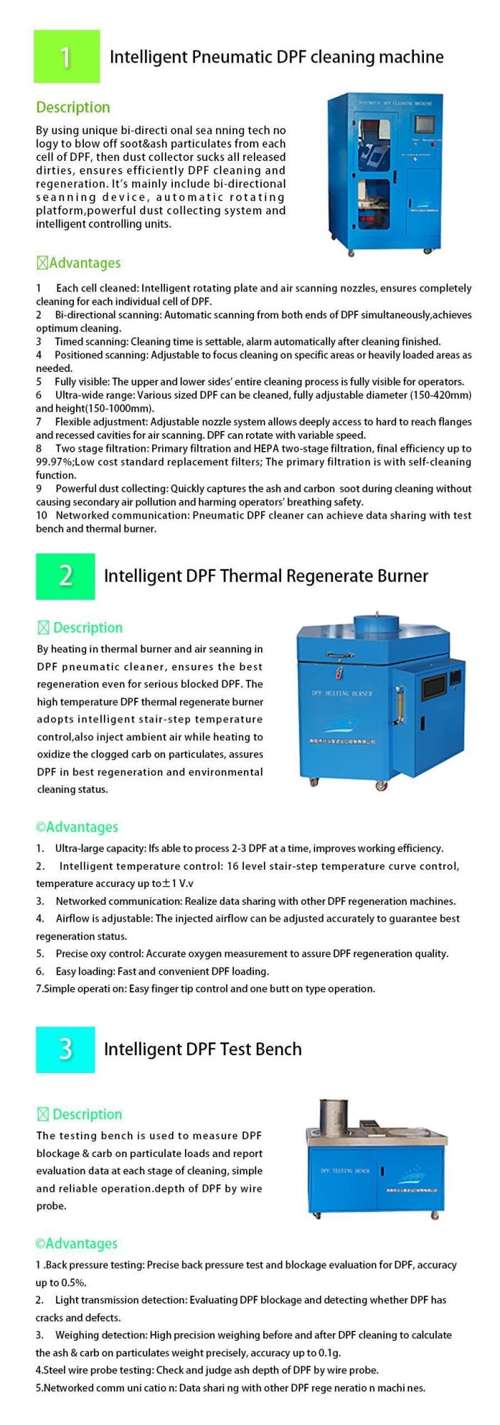 Intelligent DPF Thermal Regenerate Burner and Pneumatic DPF Cleaning Machine with DPF Test Bench