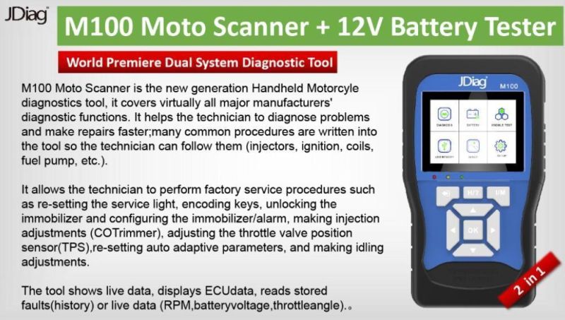 Jdiag M100 Motorcycle Diagnostic Tool for Kawasaki YAMAHA Suzuki Motorbike Scanner Motor Scan Tool Instead of Mct-500