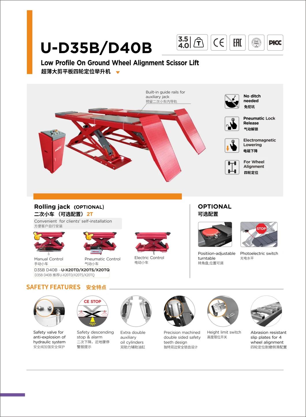 400kg Wheel Aligner Lifts Double Level Scissor Lift for 4 Wheel Alignment U-D40b