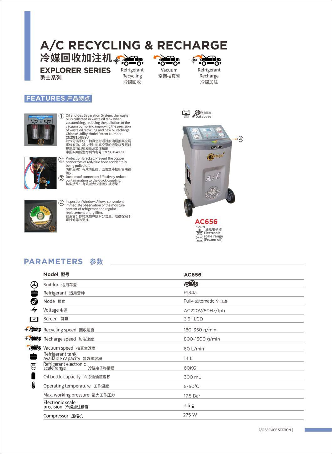 A/C Recovery Machine AC656 A/C Recycling & Recharger R-134A Refrigerant Recovery, Recycling and Recharging Machine