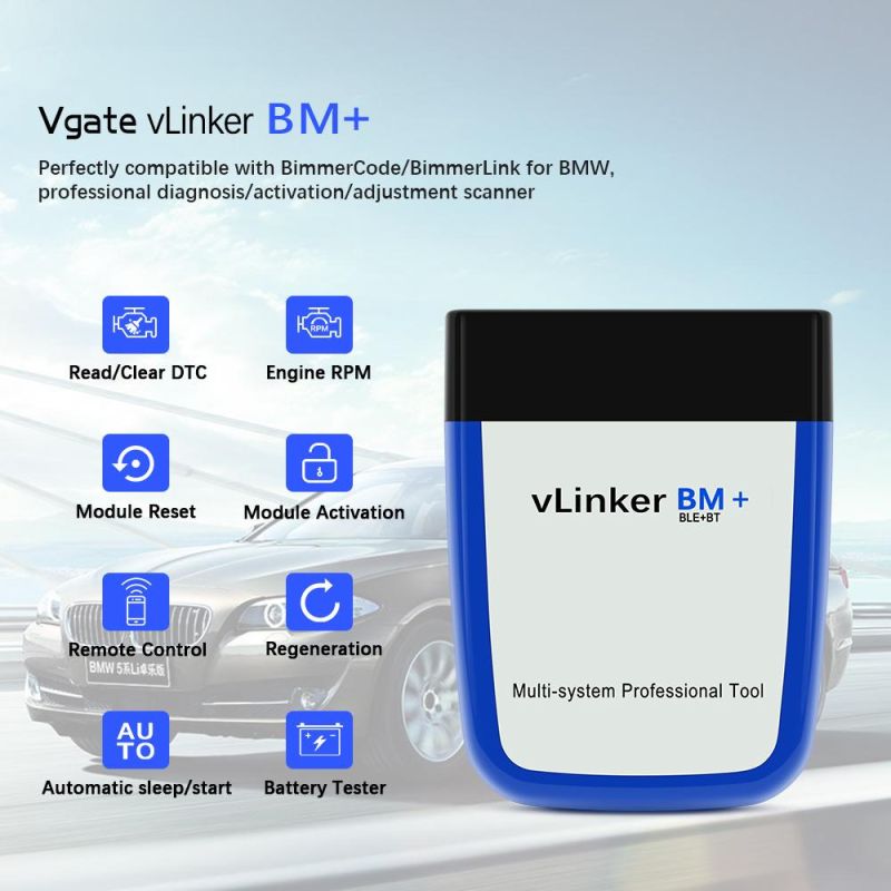 Original OBD2 Vgate Vlinker Bm+ Elm327 V2.2 for B-M-W Scanner Bluetooth 3.0 Android OBD 2 Car Diagnostic Elm 327 Auto Tool