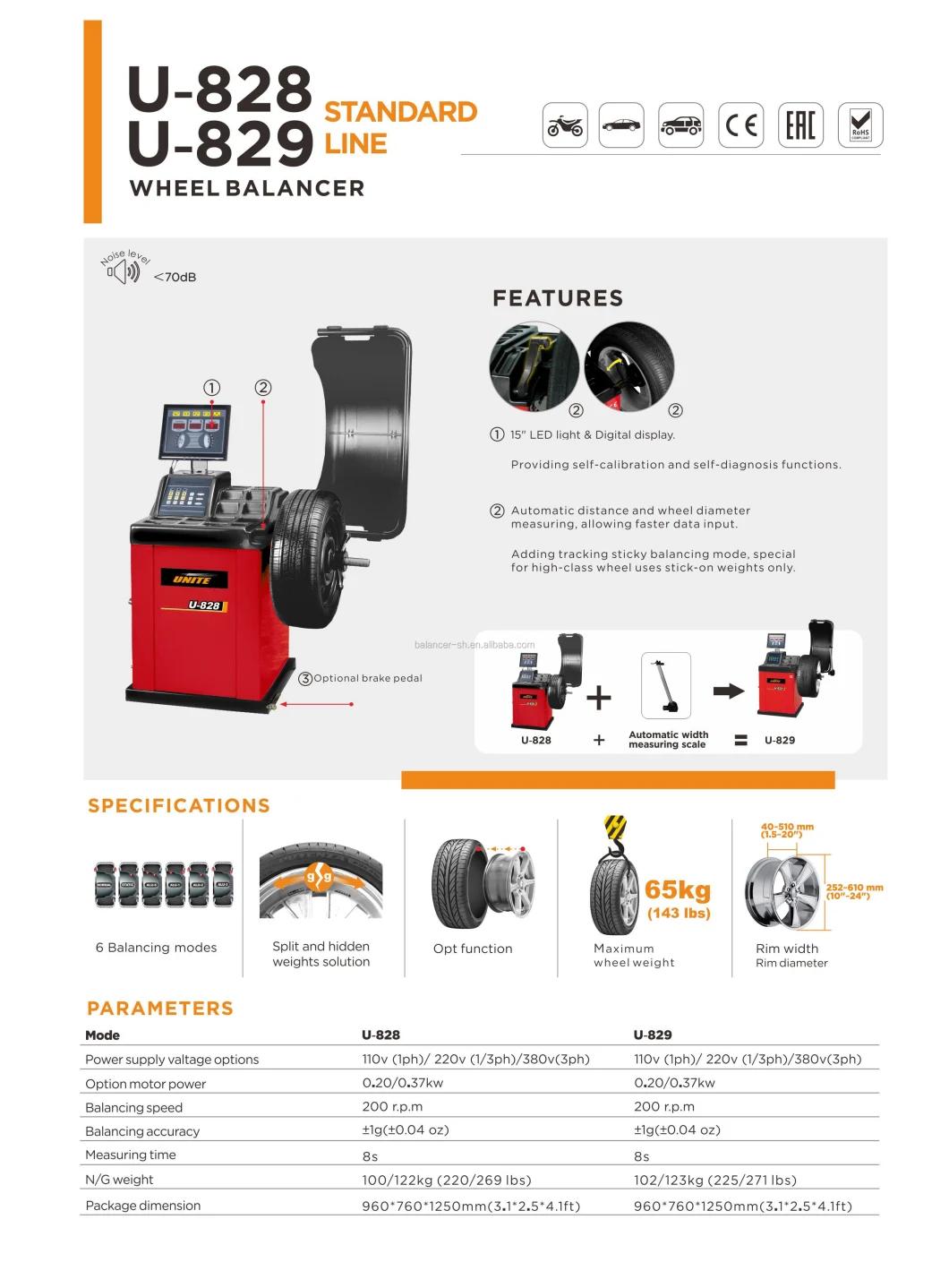 Unite Wheel Balancer U-828 Self-Calibrating Computer Self-Diagnosis Functions Wheel Balancer Digital Electronic Wheel Balancing