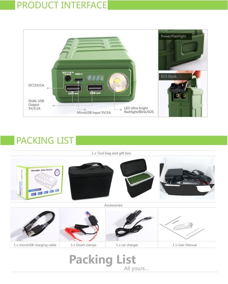 10000mAh Portable Jump Starter for Car Emegency/Charging with Ce FCC RoHS