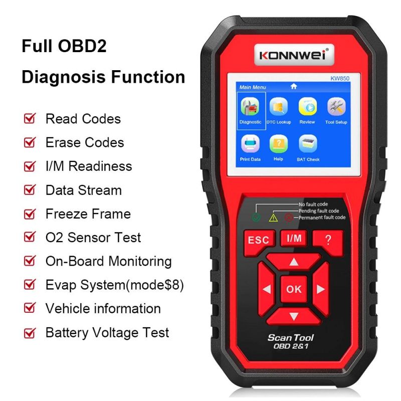 Konnwei Kw850 Professional OBD2 Scanner Automotive Code Reader OBD II & Eobd Code Scanner Auto Diagnostic Tool for All Car After 1996