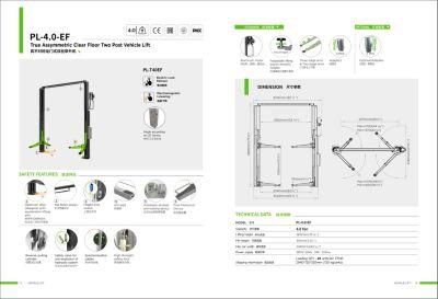 Puli Assymmetric Clear Floor Two Post Lift 4 Ton Car Lift for Auto Two Post Lift Pl-4.0-Ef