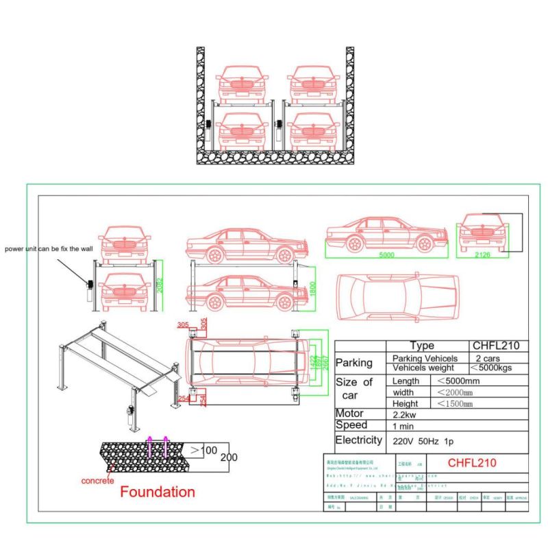 3.7ton Four Post Parking Lift for 2 Cars