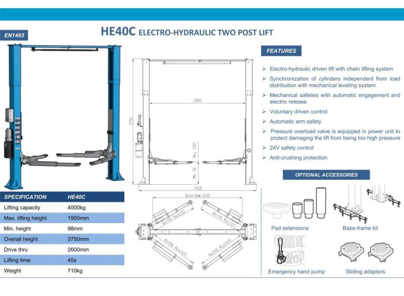 Fast Delivery 5.5t Two Post Car Lift with Electric Release