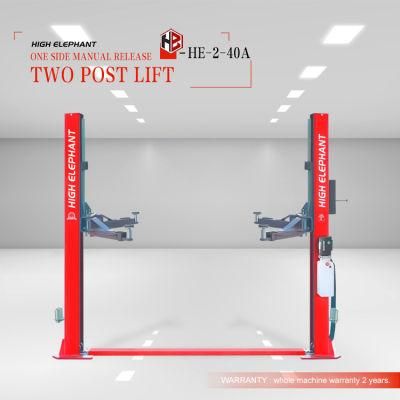 Garage Equipment Two Post Lift Adjustable Width and Height One Side Manual Release