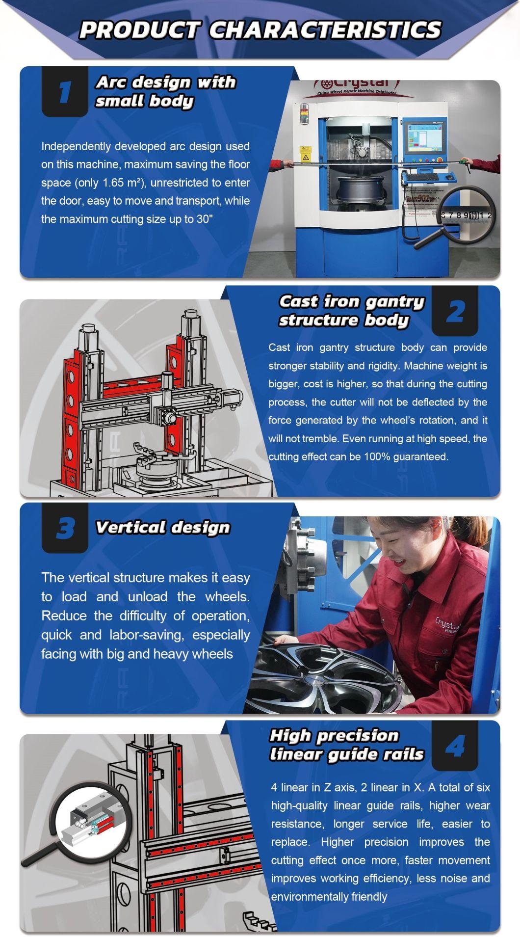 Diamond Cut Alloy Wheel Repair Rim Refurbishment CNC Lathe Machine Awr901vp