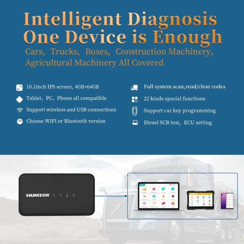 2022 New Humzor Ns666s Diagnostic for Both 12V Gasoline Cars and 24V Diesel Heavy Truck OBD2 Diagnostic Scanner All Systems ABS Airbag DPF Oil Reset Automotive