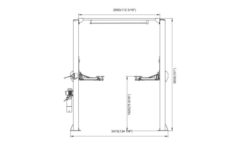 on-7214D/4.5 4.5t Clearfloor 2 Post Lifts-One Side Manual Release and Dual Chain Drive Cylinders.