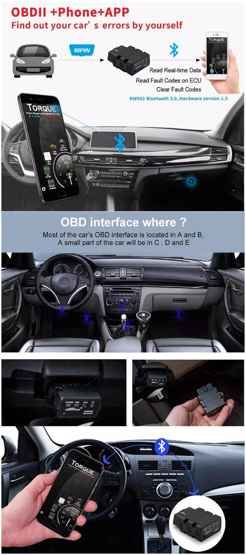 Automotriz OBD2 Diagnosis OBD2 Obdii Bluetooth Car Auto Bluetooth Diagnostic Tool OBD2 Scanner Bluetooth