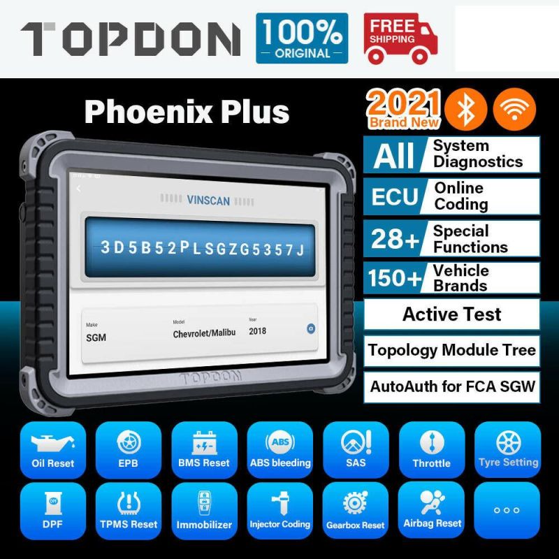 Topdon Phoenix Plus Car Diagnostic Tool Professional OBD2 Automotive Scanner ECU Online Coding 2 Years Update