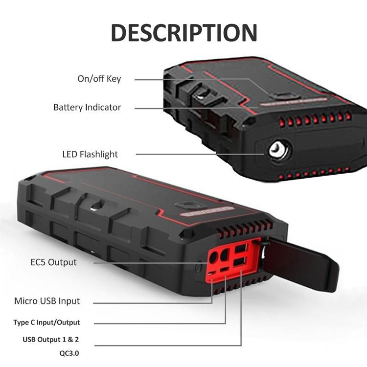 Rugged Car Battery Jump Starter Vehicle Jumper Box Waterproof 1100A Peak Portable Jump Starter