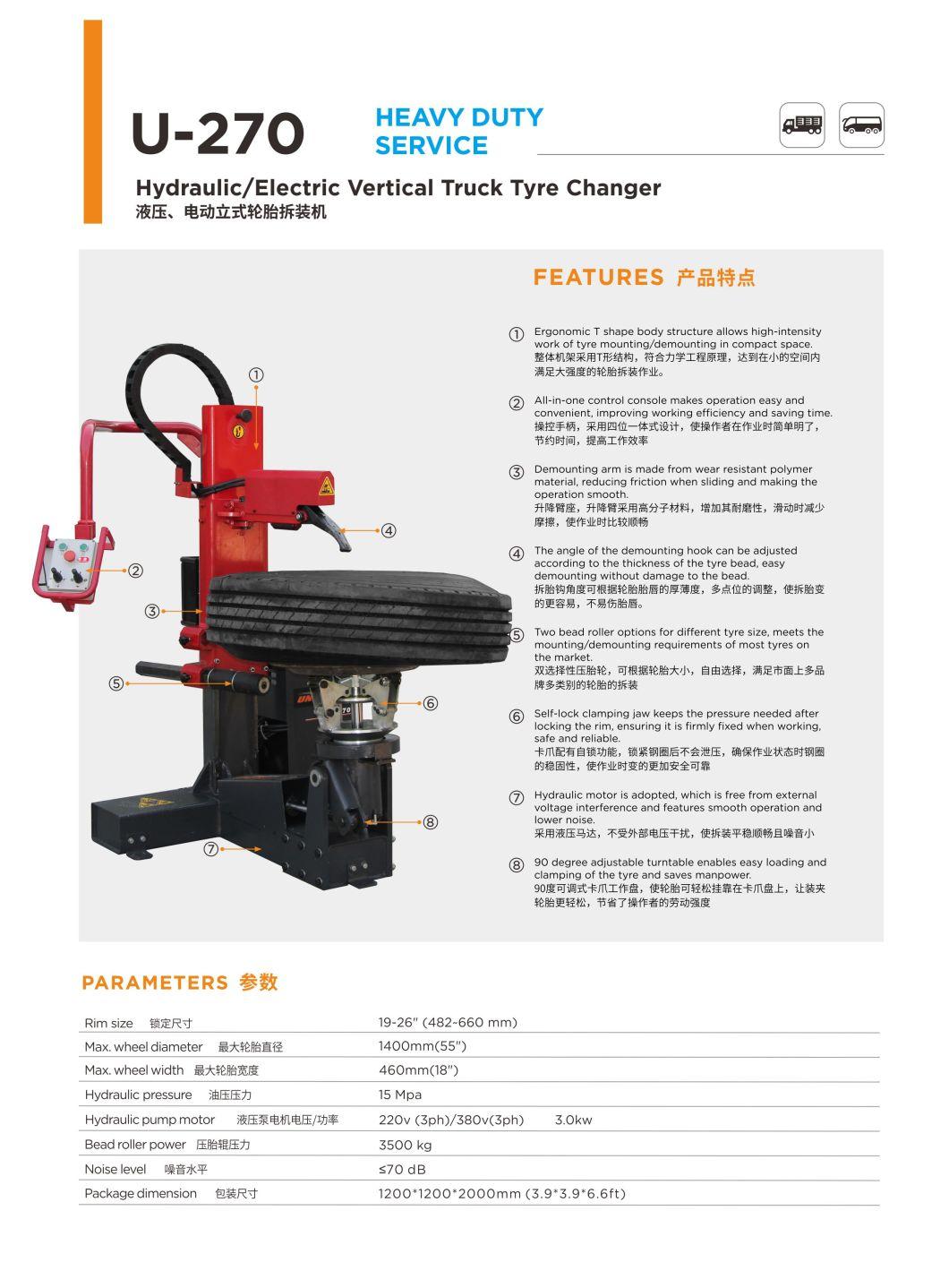 Unite Truck Tire Changer Hydraulic Electric Vertical Truck Tyre Changer Heavy Duty Truck Tire Changer U-270