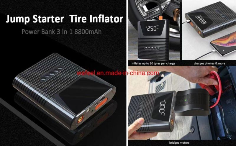 12V Emergency Auto Battery Booster, Car Battery Jump Starter with Tire Inflator Air Compressor
